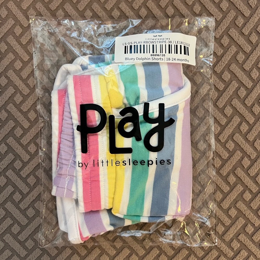 BNWT/NIB Little Sleepies Bluey Rainbow Stripes Dolphin Shorts